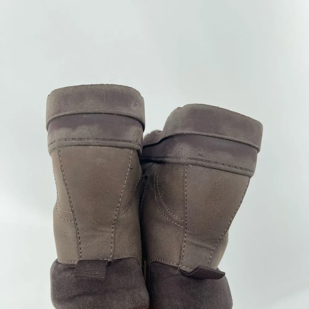 H&M Boys Size 1 Brown Faux Suede Moc Toe Lace Up Zip Chunky Sole Utility Boots